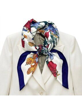 New Elegant Bandana Square Silky Scarf BLACK Flowers Garden Versatile Shawl Wrap